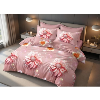 Pościel 160x200 bawełna różowa w kwiaty PK780 z PRZEŚCIERADŁEM